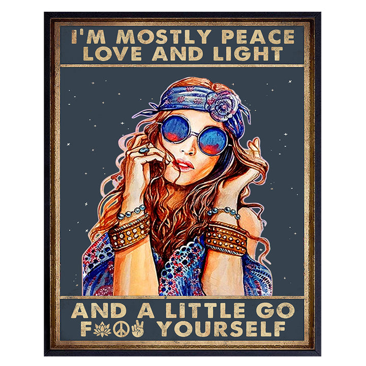 Boho Love And Light Wall Art - Inspirational Bohemian Decor - positive affirmation, Motivational Quotes - Trippy Hippie Room Decor for Women - New Age Spiritual Gifts - Funny Sayings Poster