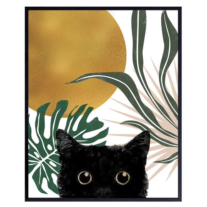 Mid-century modern Cat Wall Art - Abstract art Minimalist Wall Decor - Aesthetic Room Decor - Botanical Modern art Wall Decor - Boho-chic Cat Wall Decor Living room Women Men - Cat Stuff Gifts