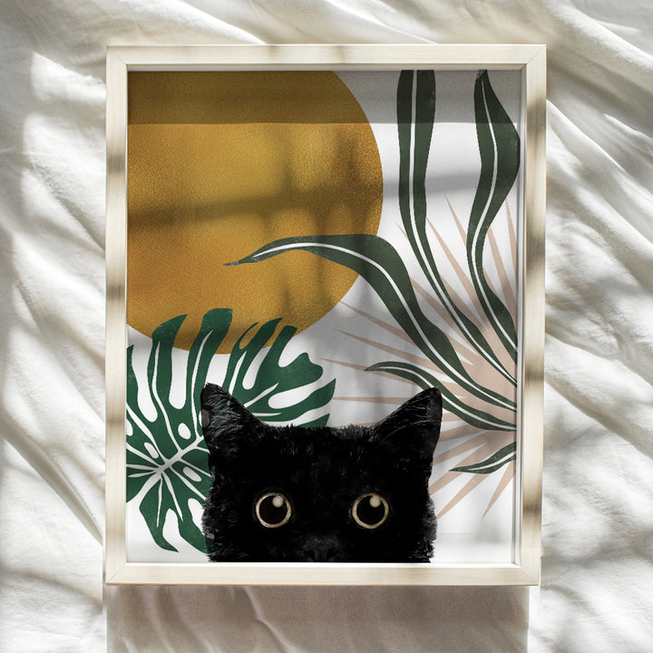 Mid-century modern Cat Wall Art - Abstract art Minimalist Wall Decor - Aesthetic Room Decor - Botanical Modern art Wall Decor - Boho-chic Cat Wall Decor Living room Women Men - Cat Stuff Gifts